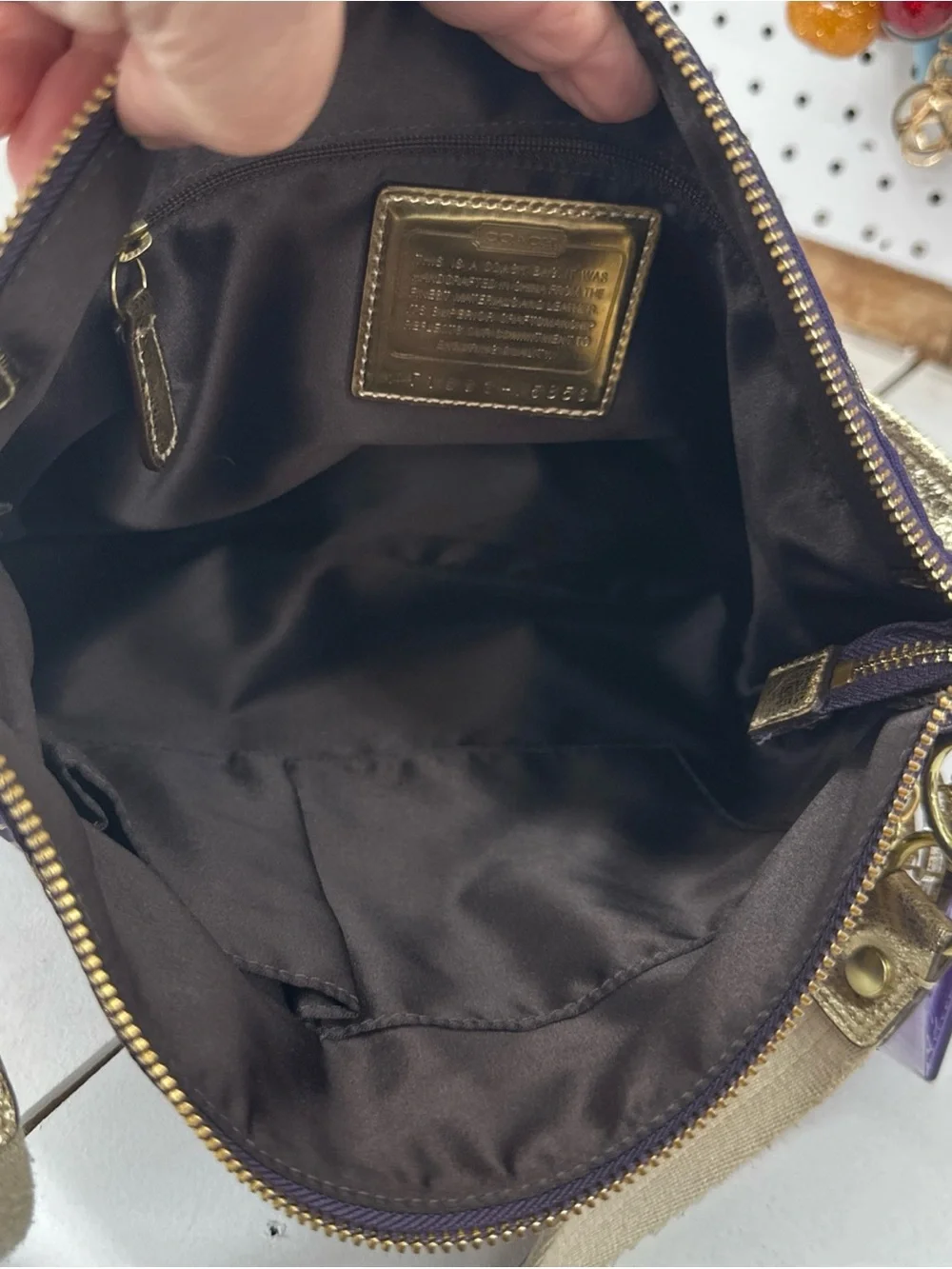 Coach Poppy Signature Sateen Glam Tote Purse Gold And Purple Y2K